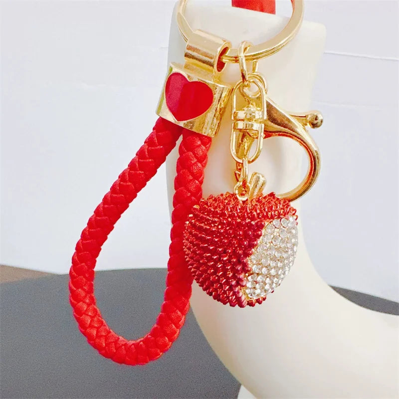 Cute Rhinestone Fruit Charms Keychain Lovely Fruit Pendants Keyrings For Women Kids Car Key Decor Party Jewelry Gift