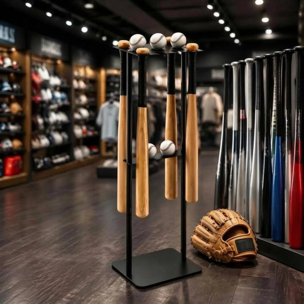 Metal Baseball Display Rack Mobile Baseball Club Storage Rack Floor Club Holder Free Standing Stable Base for Sports Room