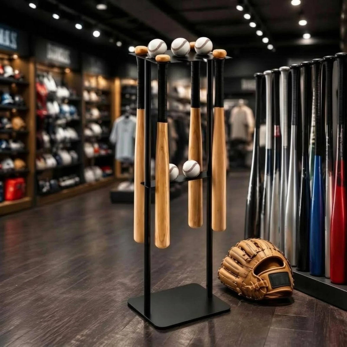 Metal Baseball Display Rack Mobile Baseball Club Storage Rack Floor Club Holder Free Standing Stable Base for Sports Room