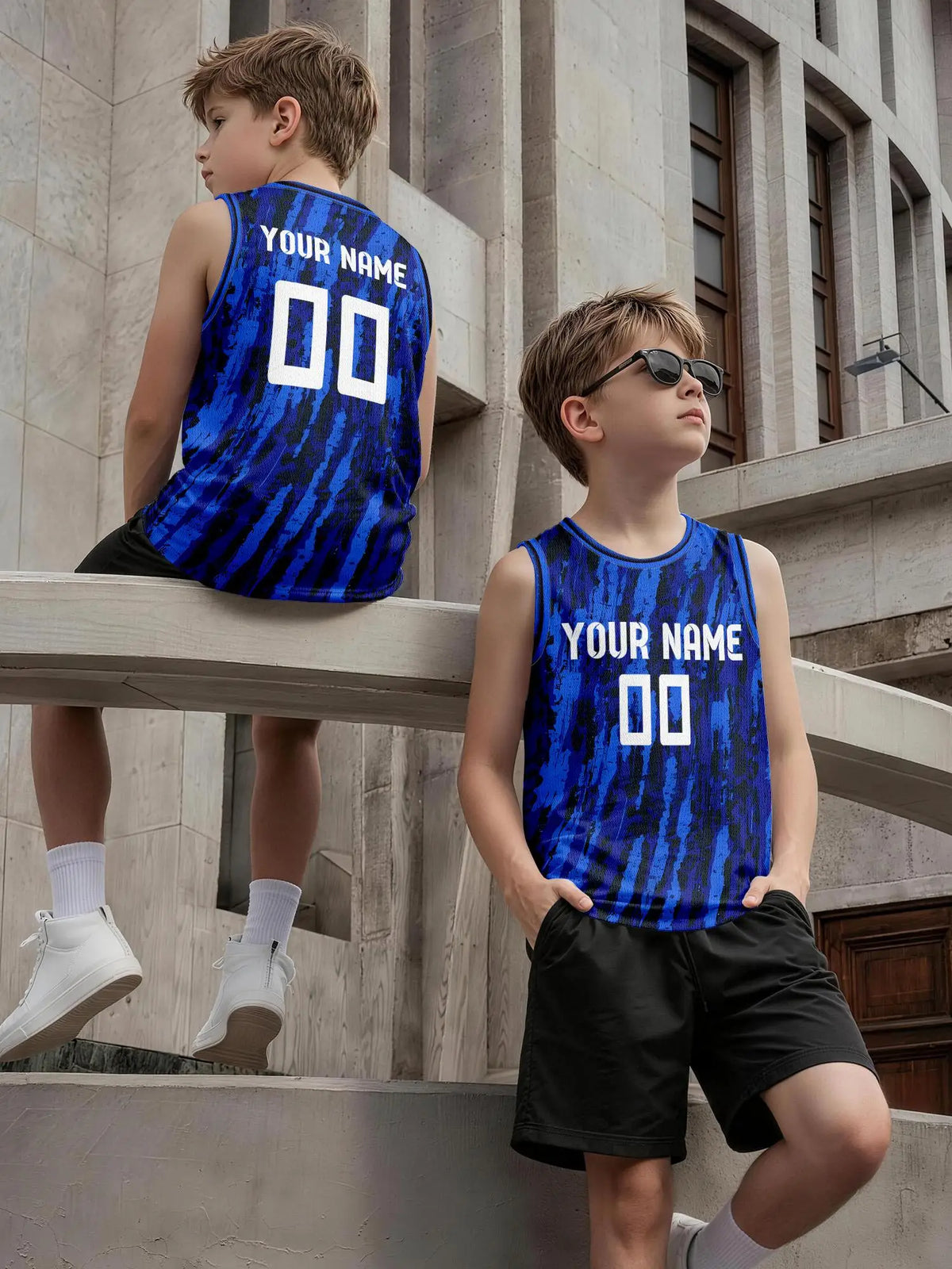 Royal‑blue Vertical Graffiti Custom Basketball Jersey for Adults & Kids, Breathable Mesh For Name‑Number Printing
