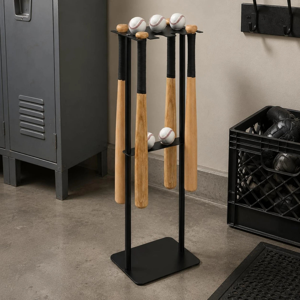 Metal Baseball Display Rack Mobile Baseball Club Storage Rack Floor Club Holder Free Standing Stable Base for Sports Room
