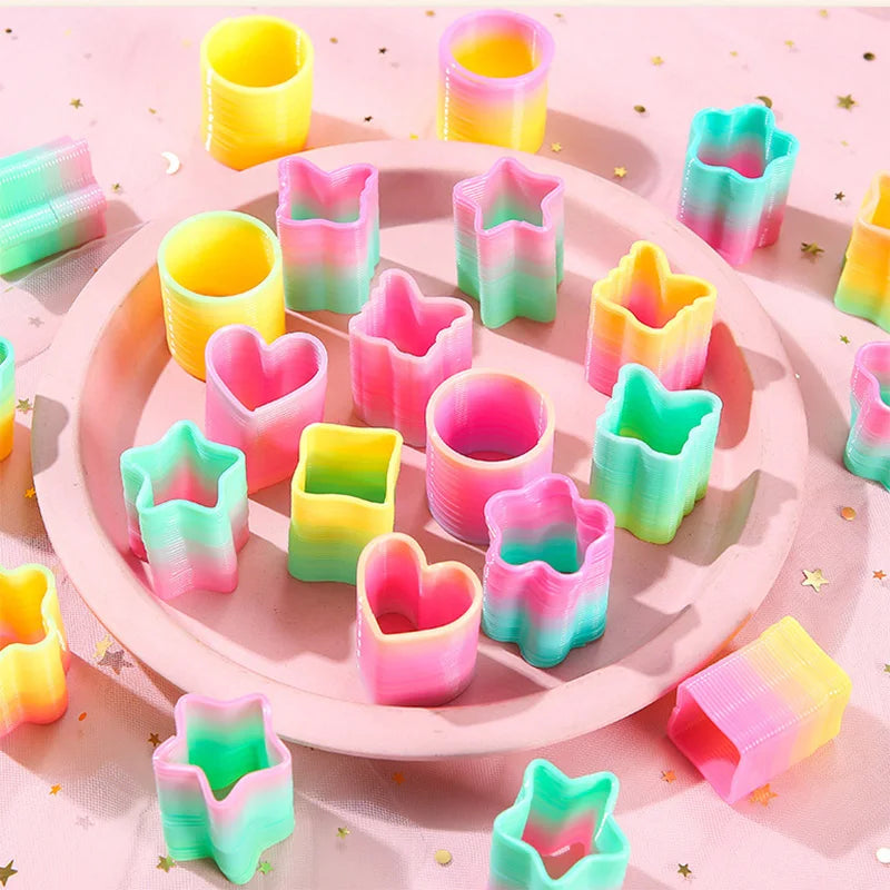 Rainbow Magic Springs Circle Toy for Kids Flexible Fun Birthday Party Favor Small Gift Pinata Fillers Ideal for Guest Giveaway