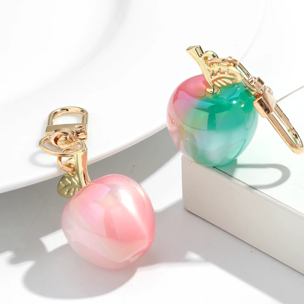 Trendy Christmas Apple Resin Pendant Keychain Bag Charms for Women Cute Decoration Iridescent Jewelry Accessories Keyring Gift