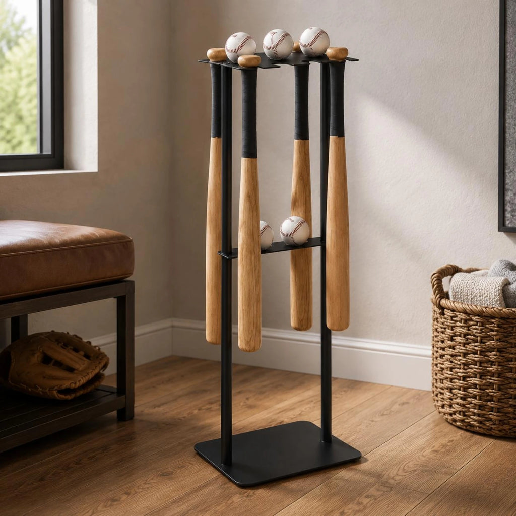 Metal Baseball Display Rack Mobile Baseball Club Storage Rack Floor Club Holder Free Standing Stable Base for Sports Room