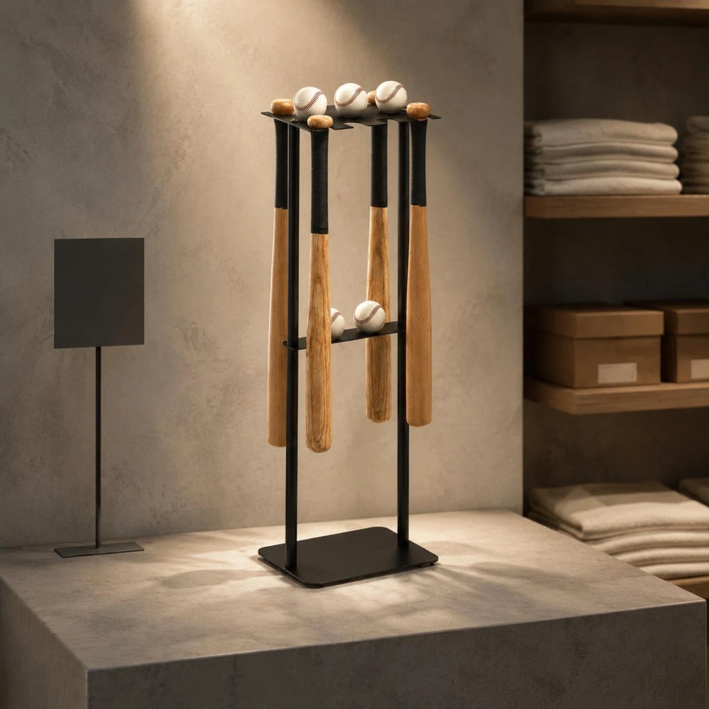 Metal Baseball Display Rack Mobile Baseball Club Storage Rack Floor Club Holder Free Standing Stable Base for Sports Room