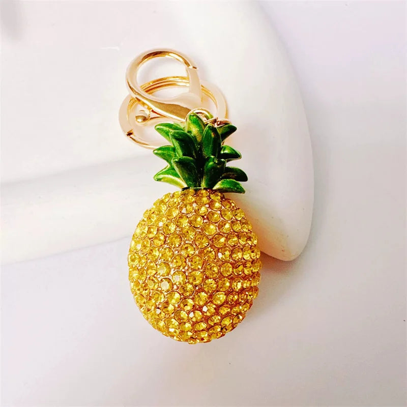 Cute Rhinestone Fruit Charms Keychain Lovely Fruit Pendants Keyrings For Women Kids Car Key Decor Party Jewelry Gift