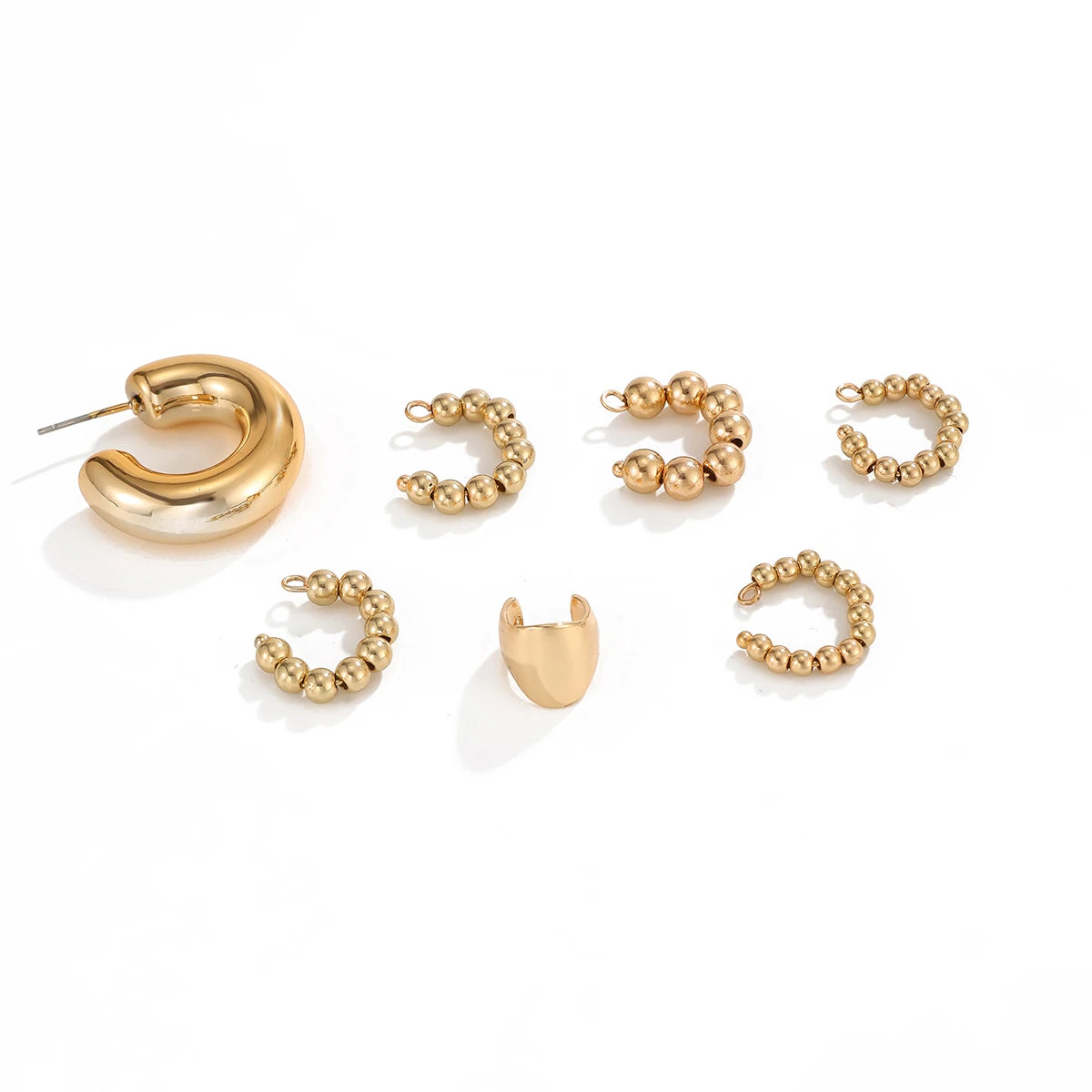 Ingemark 7Pcs/Set Punk Trendy CCB Beads Clip Earrings for Women Vintage Geometry Metal C Shape Earring Party Jewelry Accessories