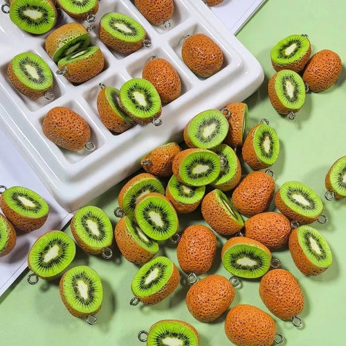 10pcs 3D Simulation Kiwi Fruit Resin Charms Mini Artificial Kiwifruit Pendant DIY Jewelry Making Accessory for Earring Keychain