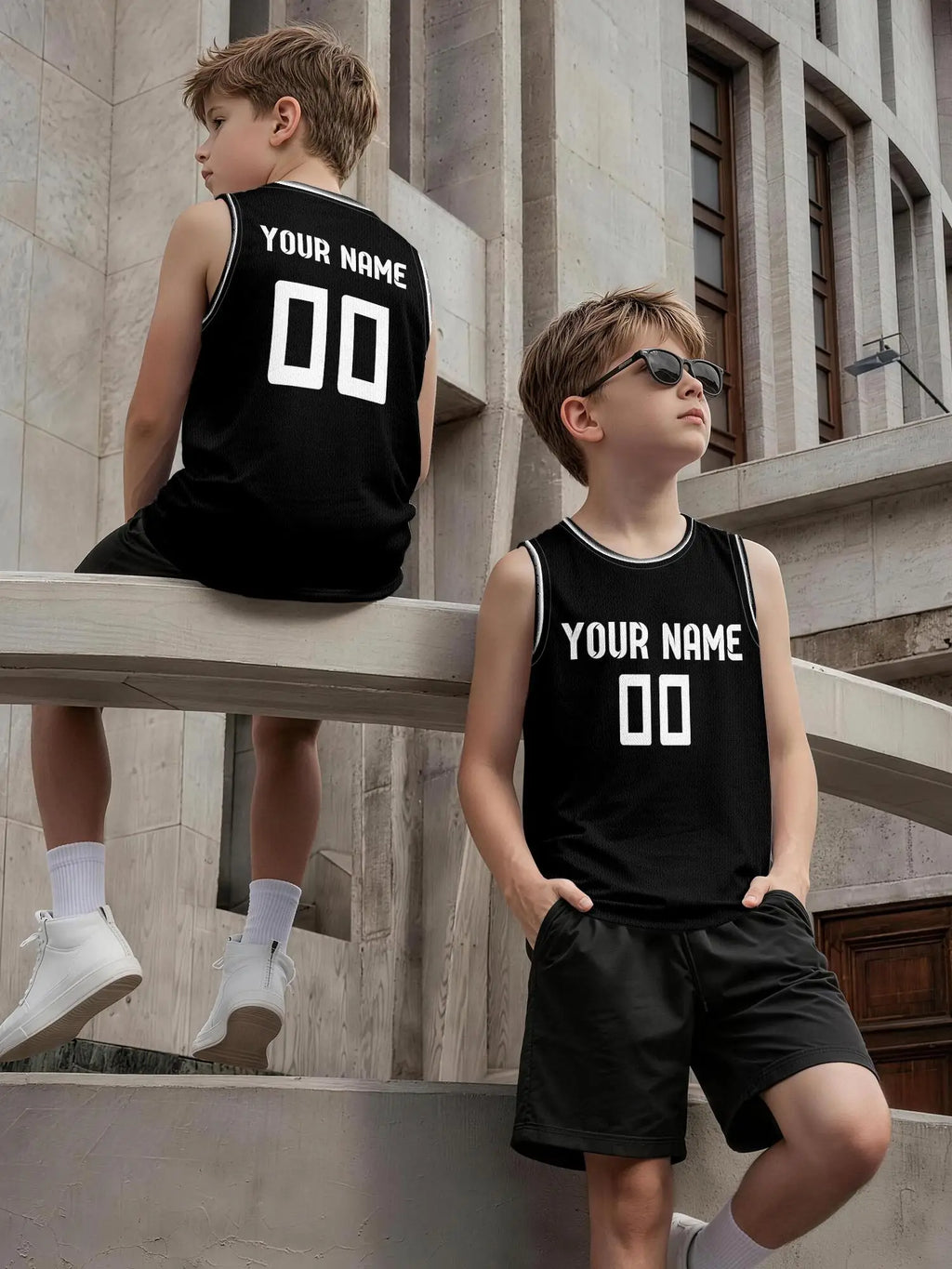 Solid‑Black White‑trim Custom Basketball Jersey, Breathable Mesh Vest For Name & Number Print