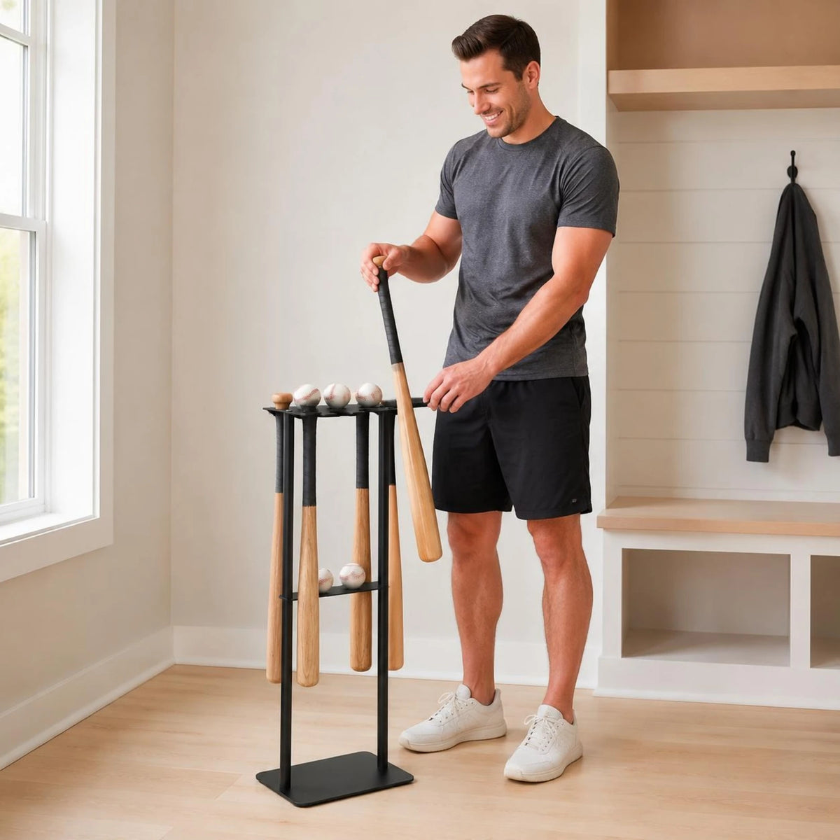 Metal Baseball Display Rack Mobile Baseball Club Storage Rack Floor Club Holder Free Standing Stable Base for Sports Room
