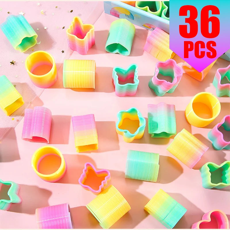 Rainbow Magic Springs Circle Toy for Kids Flexible Fun Birthday Party Favor Small Gift Pinata Fillers Ideal for Guest Giveaway