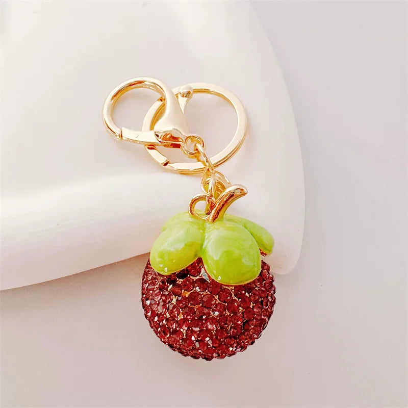 Cute Rhinestone Fruit Charms Keychain Lovely Fruit Pendants Keyrings For Women Kids Car Key Decor Party Jewelry Gift