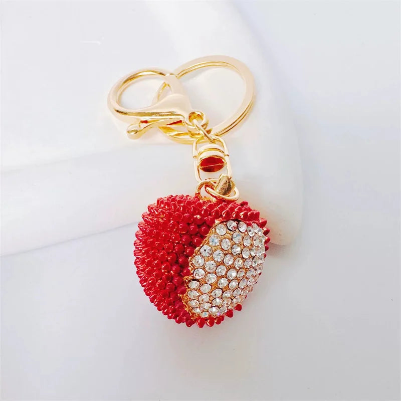 Cute Rhinestone Fruit Charms Keychain Lovely Fruit Pendants Keyrings For Women Kids Car Key Decor Party Jewelry Gift