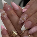 Uñas postizas a presión rosa 3D almendra