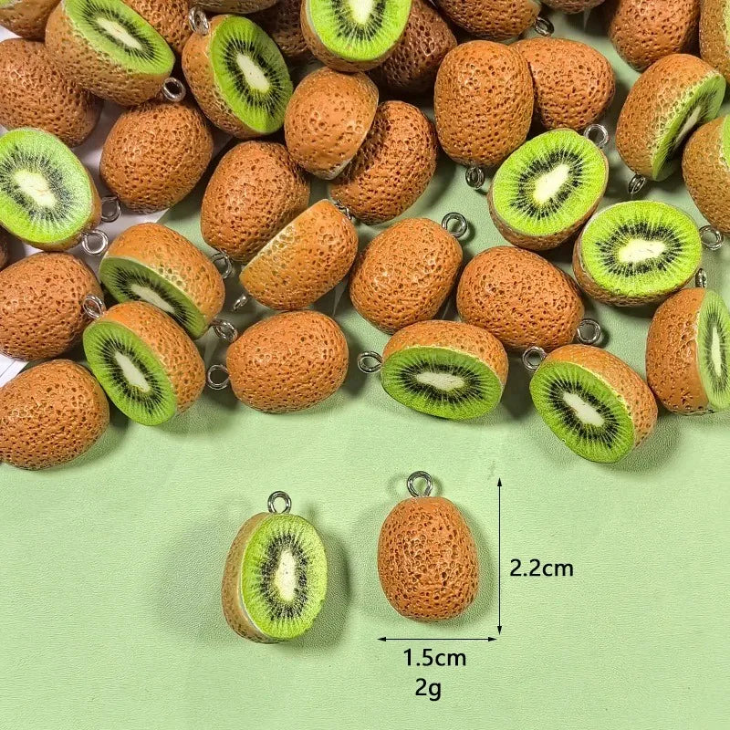 10pcs 3D Simulation Kiwi Fruit Resin Charms Mini Artificial Kiwifruit Pendant DIY Jewelry Making Accessory for Earring Keychain
