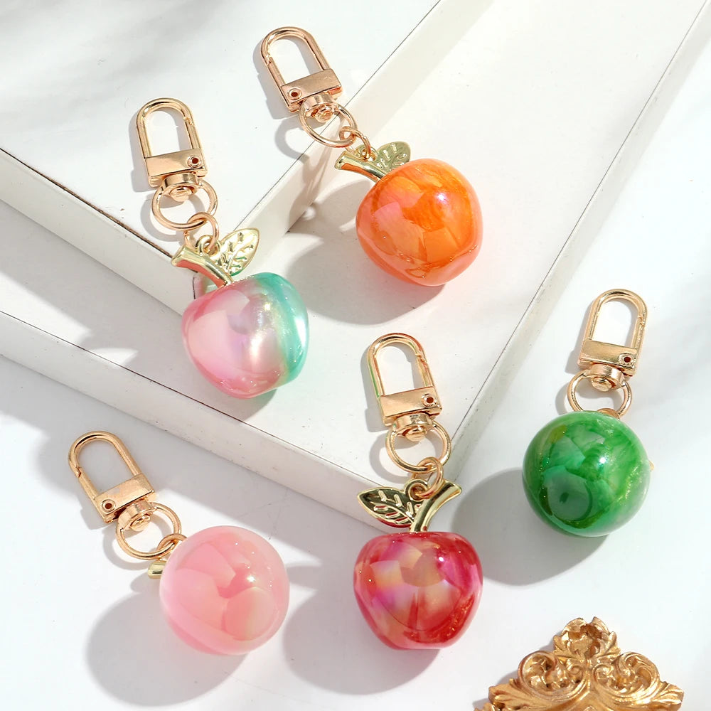 Trendy Christmas Apple Resin Pendant Keychain Bag Charms for Women Cute Decoration Iridescent Jewelry Accessories Keyring Gift