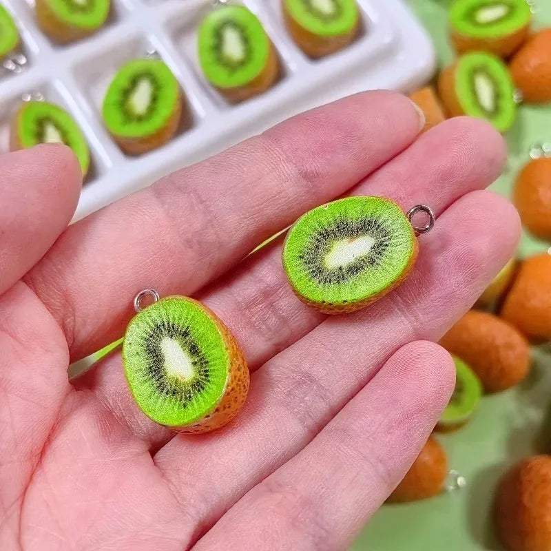 10pcs 3D Simulation Kiwi Fruit Resin Charms Mini Artificial Kiwifruit Pendant DIY Jewelry Making Accessory for Earring Keychain