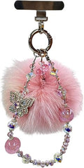 Beaded Phone Charm with Pom-pom &amp; 360° Rotating Steel Tether Tab