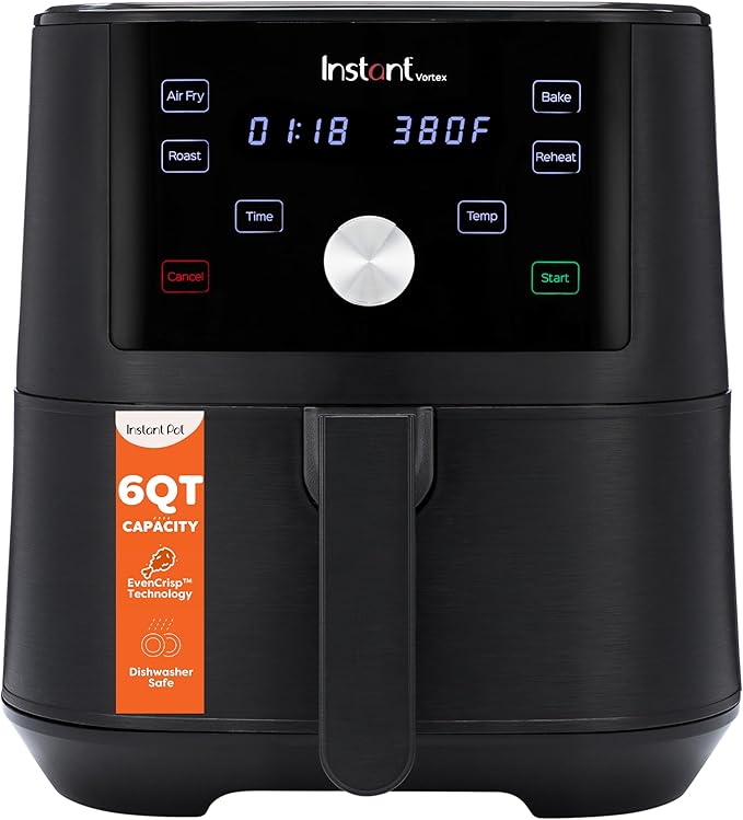 Instant Pot Vortex - Freidora de aire XL de 6 cuartos de galón, funciones 4 en 1 que hace crujiente, asa, recalienta, hornea para comidas rápidas y fáciles, más de 100 recetas en la aplicación,