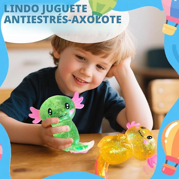 Juguetes de Alivio del Estrés de Axolotl Esponjosos con Purpurina