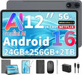 Tablet de 12 pulgadas con teclado - 2026 Gemini AI Android 16 Tablet, funda 24GB+256GB+2TB Expand, 2K Tablets PC con 8 núcleos, 8000mAh, 120Hz 2000x1200, GMS, 2 en 1 tabletas grandes con funda, mouse