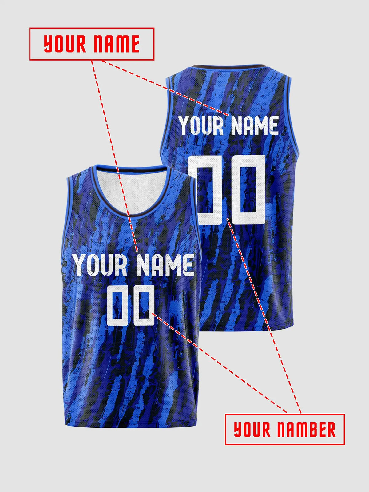 Royal‑blue Vertical Graffiti Custom Basketball Jersey for Adults & Kids, Breathable Mesh For Name‑Number Printing