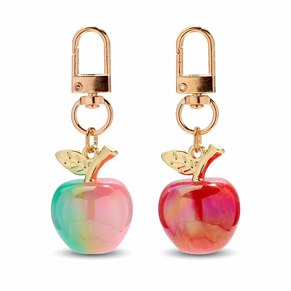 Trendy Christmas Apple Resin Pendant Keychain Bag Charms for Women Cute Decoration Iridescent Jewelry Accessories Keyring Gift