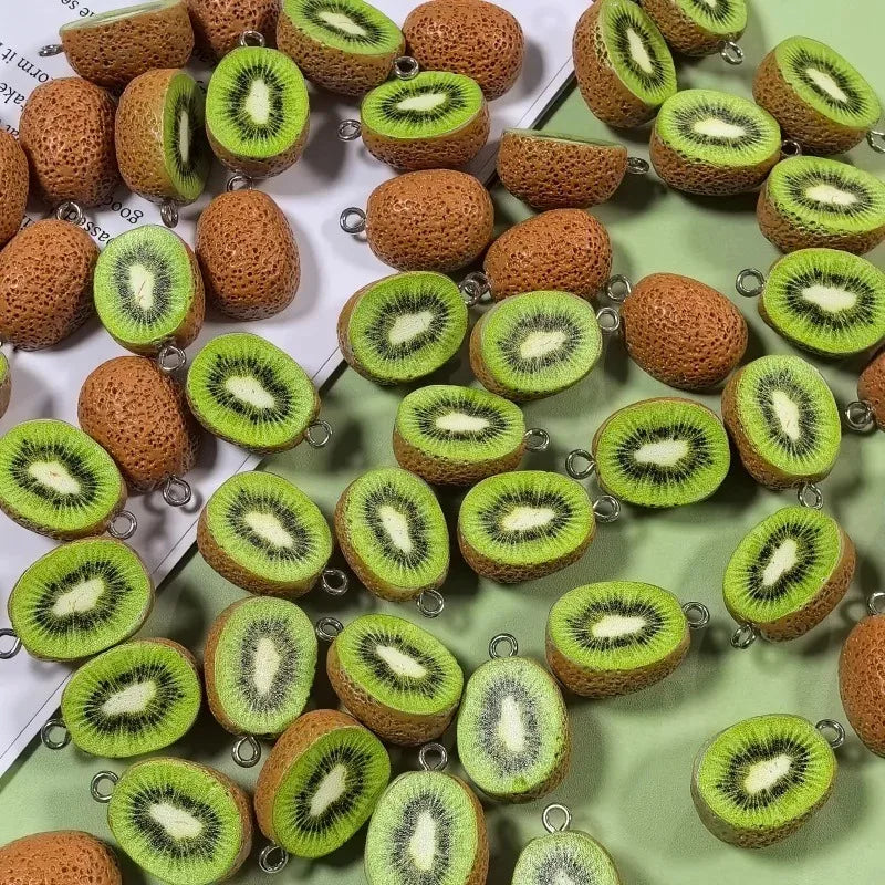 10pcs 3D Simulation Kiwi Fruit Resin Charms Mini Artificial Kiwifruit Pendant DIY Jewelry Making Accessory for Earring Keychain