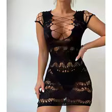 Women Sexy Fishnet Cover Up, Sheer Bodycon Sleepwear See Through Beachwear Without Bikini