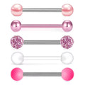 5PCS Acrylic Tongue Piercing Barbell Set Stainless Steel Glitter