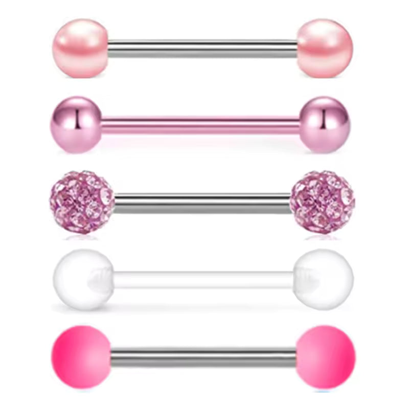 5PCS Acrylic Tongue Piercing Barbell Set Stainless Steel Glitter