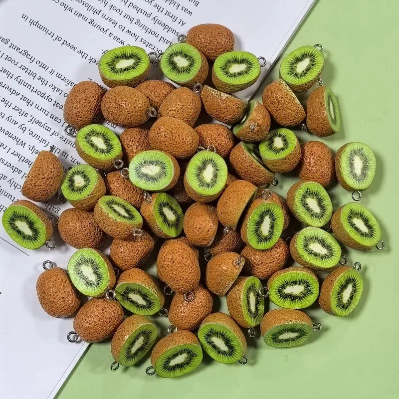10pcs 3D Simulation Kiwi Fruit Resin Charms Mini Artificial Kiwifruit Pendant DIY Jewelry Making Accessory for Earring Keychain