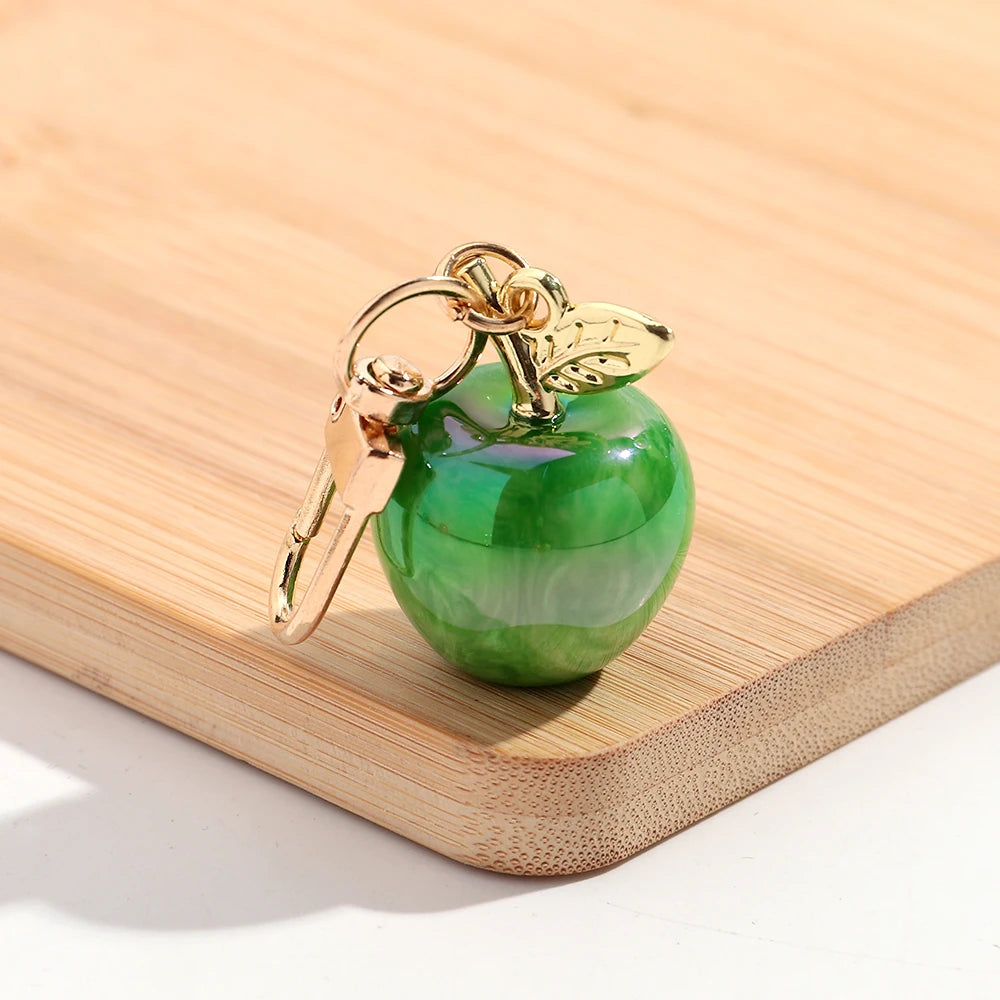 Trendy Christmas Apple Resin Pendant Keychain Bag Charms for Women Cute Decoration Iridescent Jewelry Accessories Keyring Gift