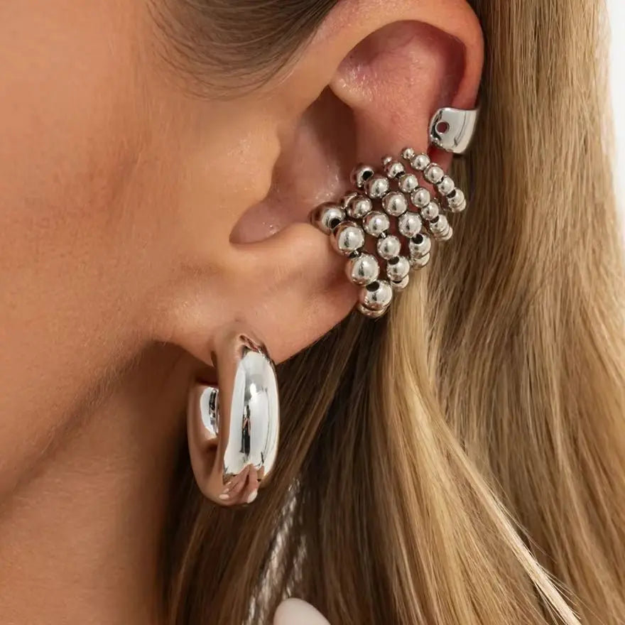 Ingemark 7Pcs/Set Punk Trendy CCB Beads Clip Earrings for Women Vintage Geometry Metal C Shape Earring Party Jewelry Accessories