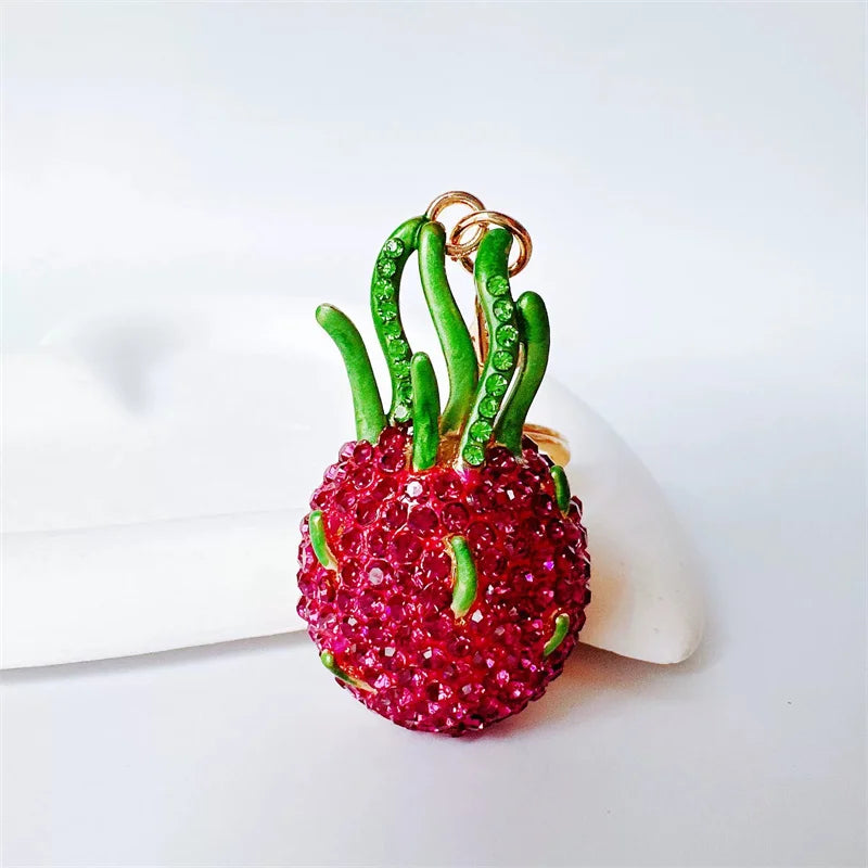 Cute Rhinestone Fruit Charms Keychain Lovely Fruit Pendants Keyrings For Women Kids Car Key Decor Party Jewelry Gift