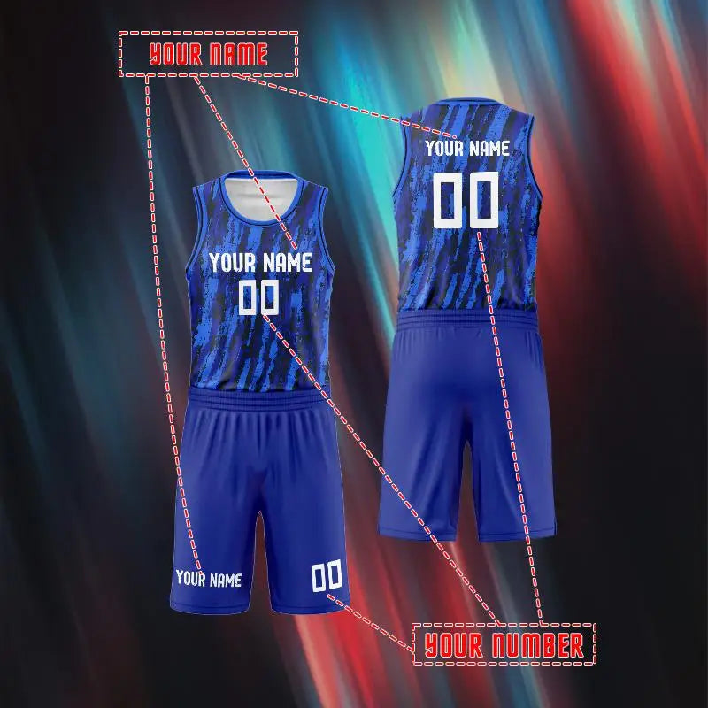 Royal‑blue Vertical Graffiti Custom Basketball Jersey for Adults & Kids, Breathable Mesh For Name‑Number Printing