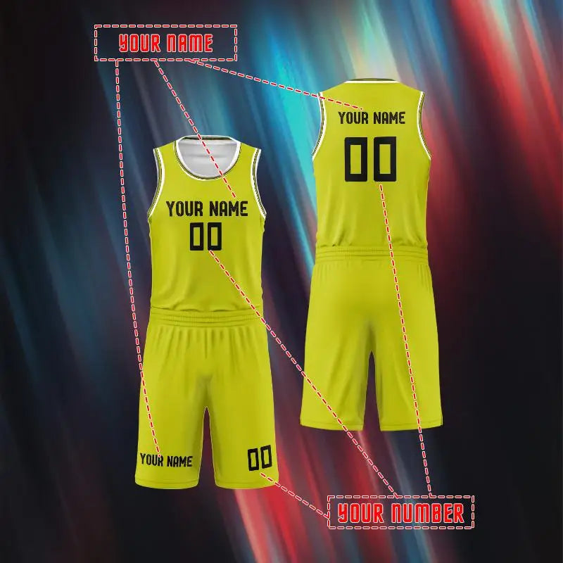 Lime‑Yellow White‑Trim Custom Kids Basketball Jersey, Breathable Mesh Quick‑Dry Sport Tank With Personalized Name Number
