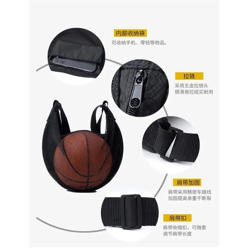 One shoulder crossbody basketball bag, football bag, fitness sports ball storage bag