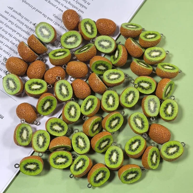 10pcs 3D Simulation Kiwi Fruit Resin Charms Mini Artificial Kiwifruit Pendant DIY Jewelry Making Accessory for Earring Keychain