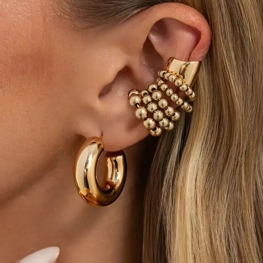 Ingemark 7Pcs/Set Punk Trendy CCB Beads Clip Earrings for Women Vintage Geometry Metal C Shape Earring Party Jewelry Accessories