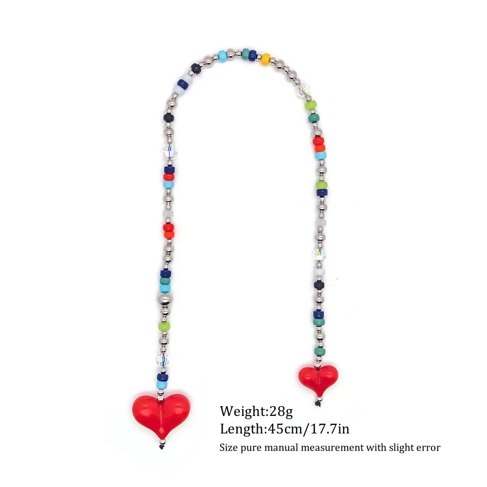 HERLOOK Heart Bag Charms for Women Colorful Beads Chain Fashion Bag Charm Y2K Accessories Jewelry