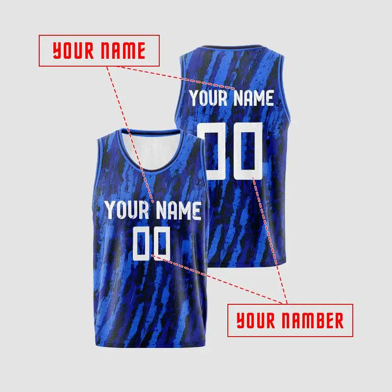 Royal‑blue Vertical Graffiti Custom Basketball Jersey for Adults & Kids, Breathable Mesh For Name‑Number Printing