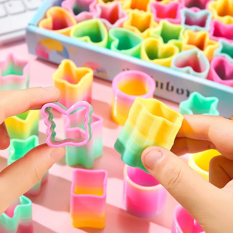 Rainbow Magic Springs Circle Toy for Kids Flexible Fun Birthday Party Favor Small Gift Pinata Fillers Ideal for Guest Giveaway